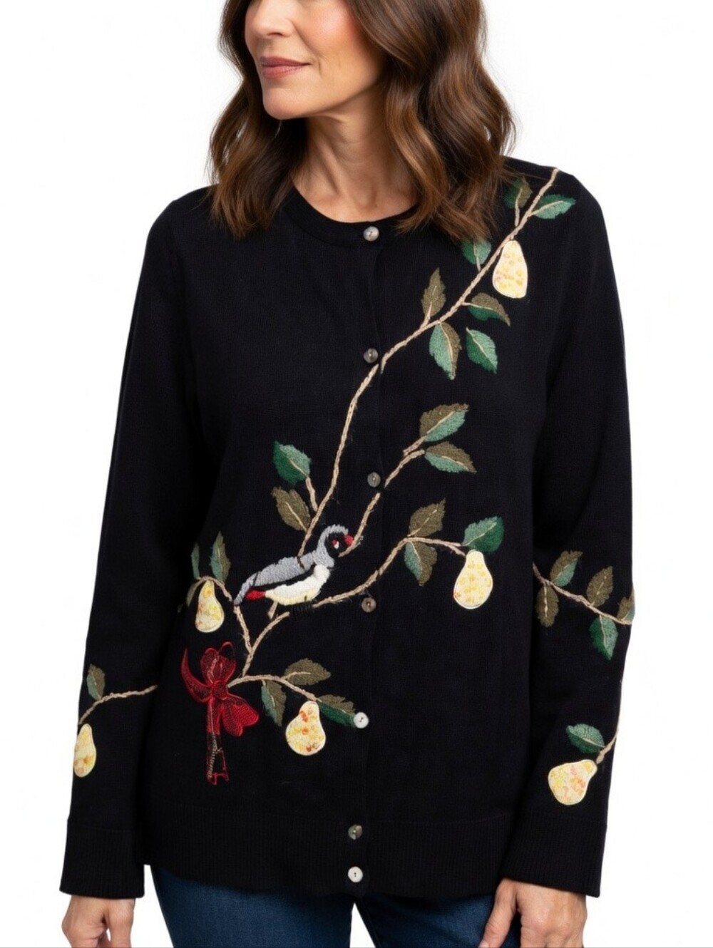 Tabi Black Vintage 90's Floral Embroidered Button-Up Cardigan Sweater Size M